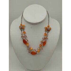 Peach Flower Necklace Silver Tone 18"